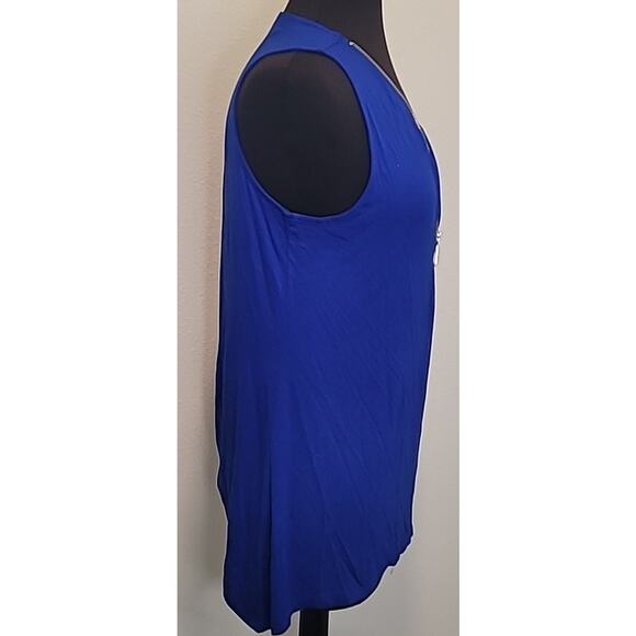Women’s Blue Sleeveless V-Neck Zipper Jersey Tunic Top NWT Size Large - Picture 4 of 9